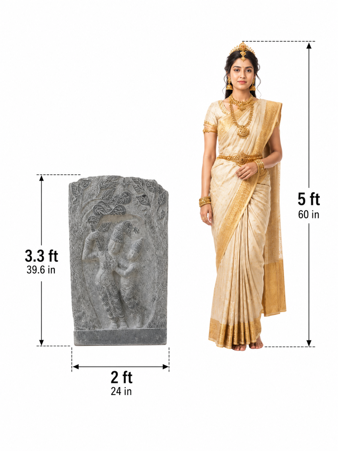 3.3 ft Krishna Beneath the Sacred Tree Relief