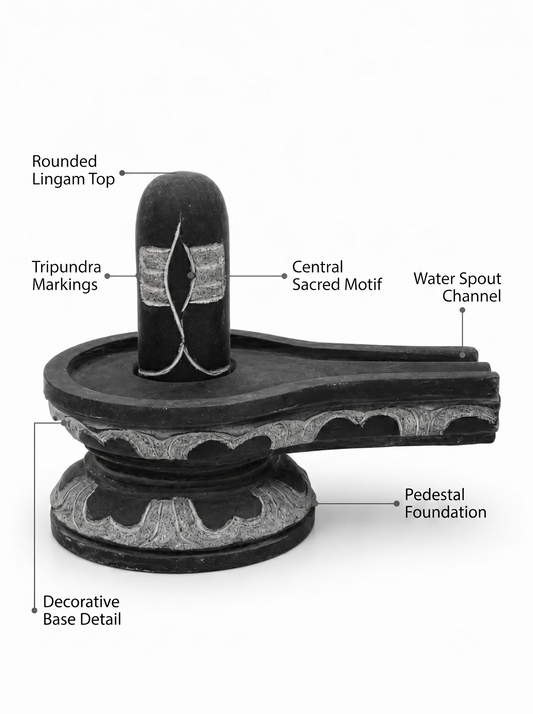 Hand-carved 0.5 ft Third Eye Shiva Lingam statue in natural stone, product view 2 highlighting the sacred carving and form.