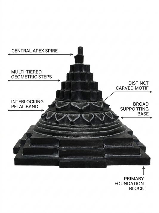 Hand-carved 0.6 ft Sakkara pyramid statue in natural stone, product view 2 highlighting the geometric form and carved details.