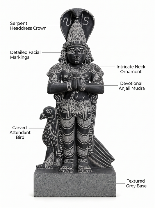 Hand-carved 1.25 ft Ketu Bhagavan statue in natural stone, product view 2 highlighting the Navagraha form and carved details.