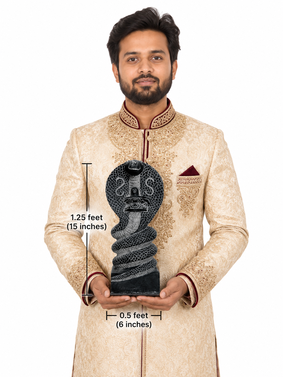 Hand-carved 1.25 ft Naga Shiva Lingam statue in natural stone, product view 7 highlighting the serpent and lingam form.