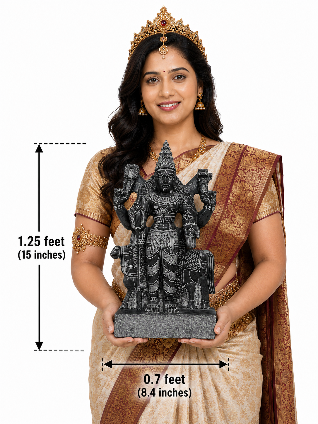 Hand-carved 1.25 ft Shukra Bhagavan Navagraha statue in natural stone, product view 6 highlighting the planetary deity form and carved details.