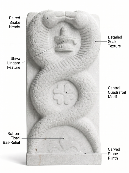 Hand-carved 1.5 ft Naga Lingam or Sarpa Lingam statue in natural stone, product view 2 highlighting the serpent and lingam form.