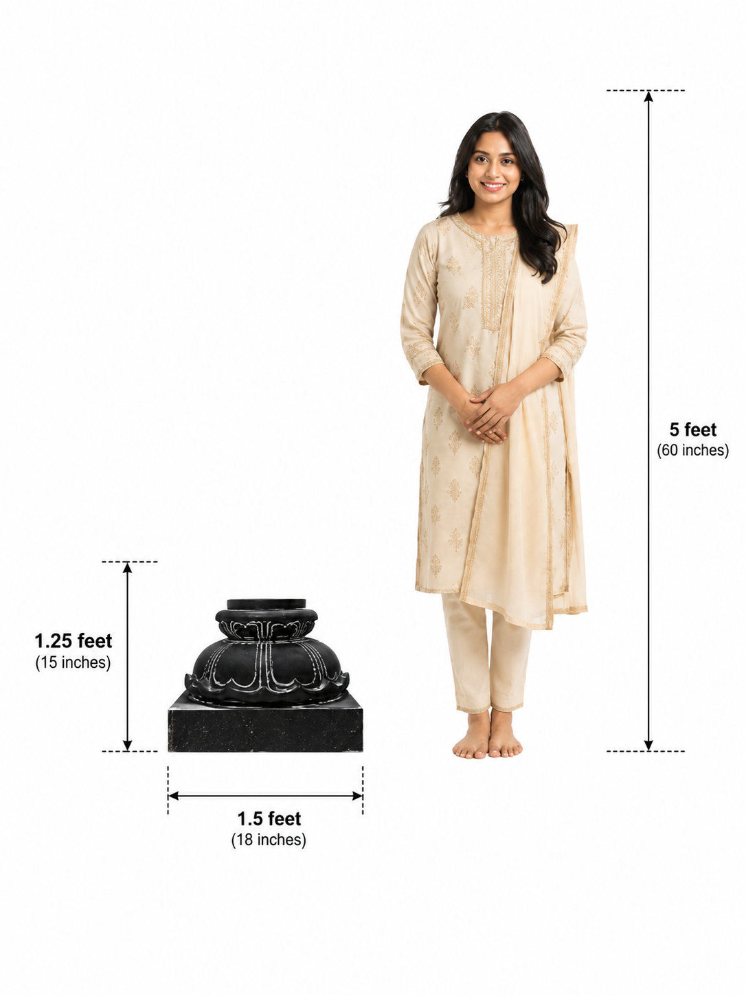Hand-carved 1 ft Balipeedam pedestal in natural stone, product view 5 highlighting its form and carved details.