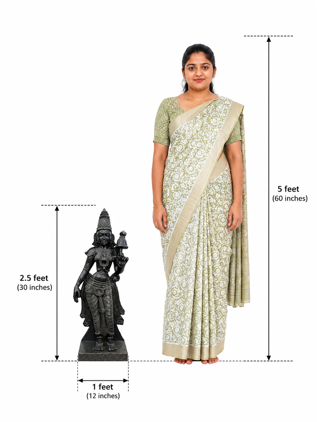 Hand-carved 2.5 ft Andal statue in natural stone, product view 6 highlighting the goddess form and carved details.