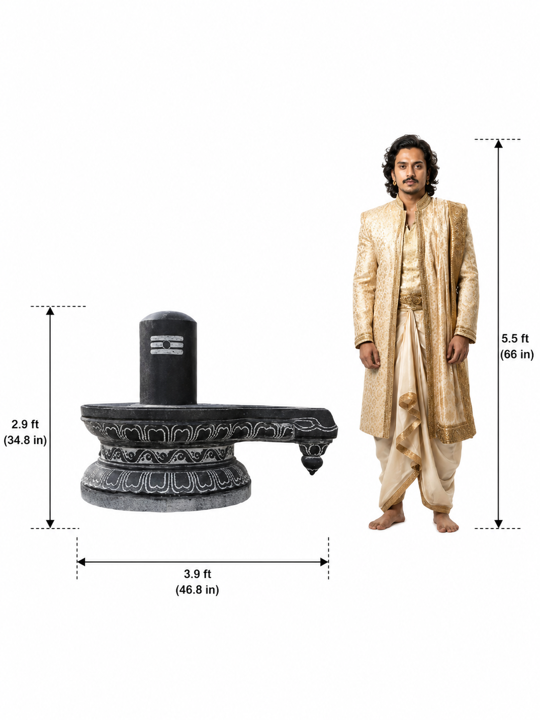 Hand-carved 2.9 ft Shiva Lingam with Ornate Carved Pedestal in natural Charnockite stone, product view 7 showing the sculpture and carved details.