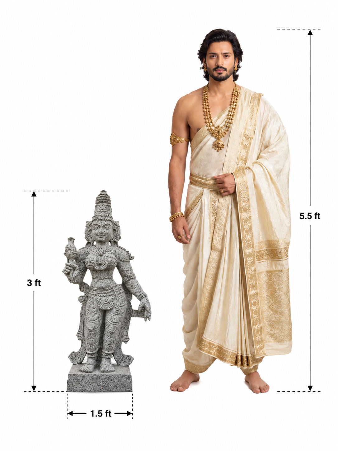 Hand-carved Gowri Amman statue in natural stone, product view 4 highlighting the goddess form and carved details.