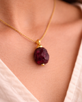 Garnet Raw Drilled Gold-Plated Necklace