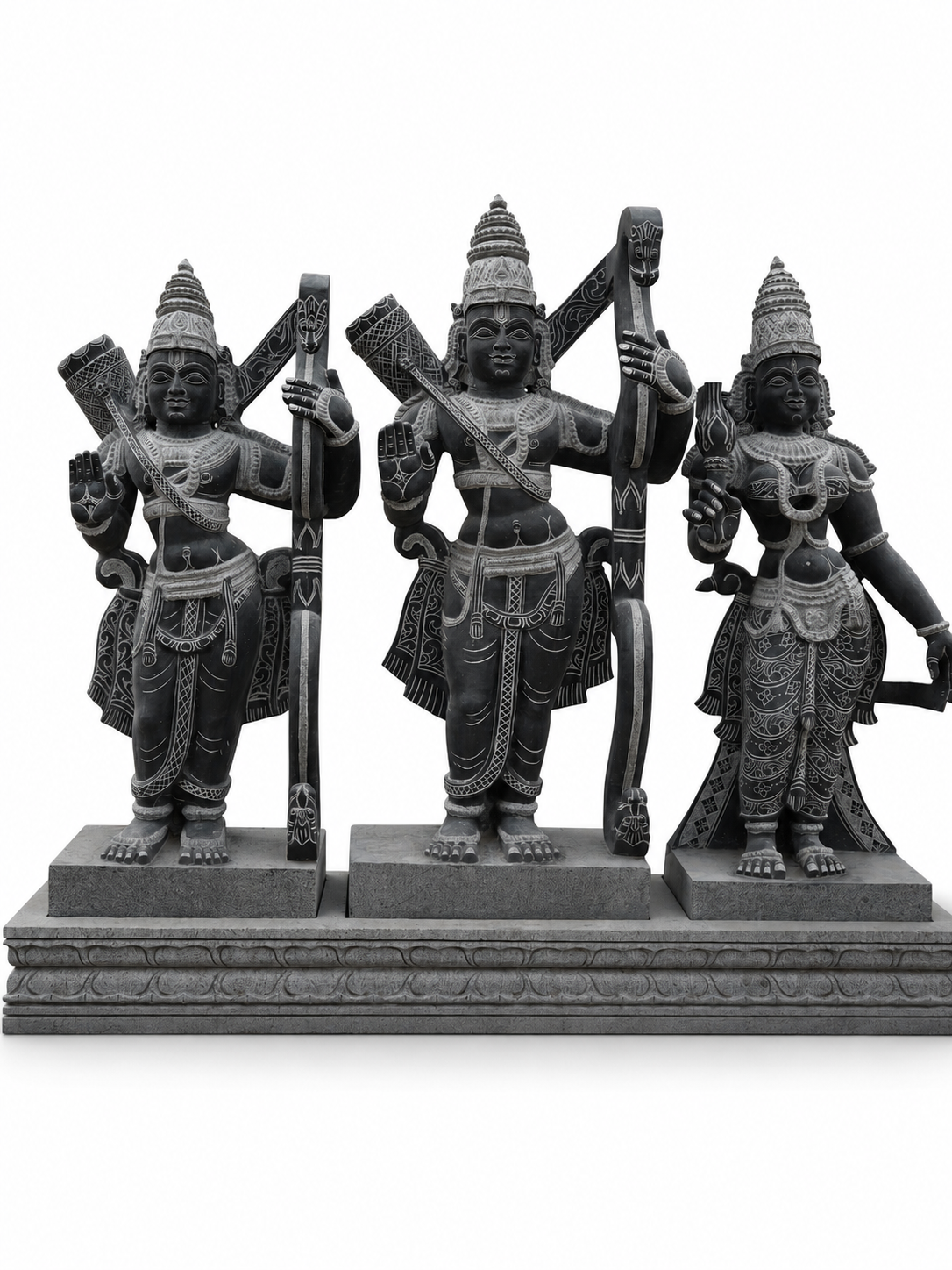 Sri Rama, Lakshmana & Sita Granite Statue Set
