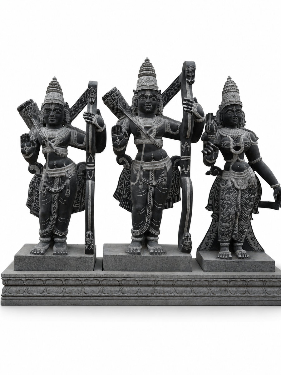 Sri Rama, Lakshmana & Sita Granite Statue Set