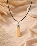 Peach Moonstone Pencil Pendant Black Cord