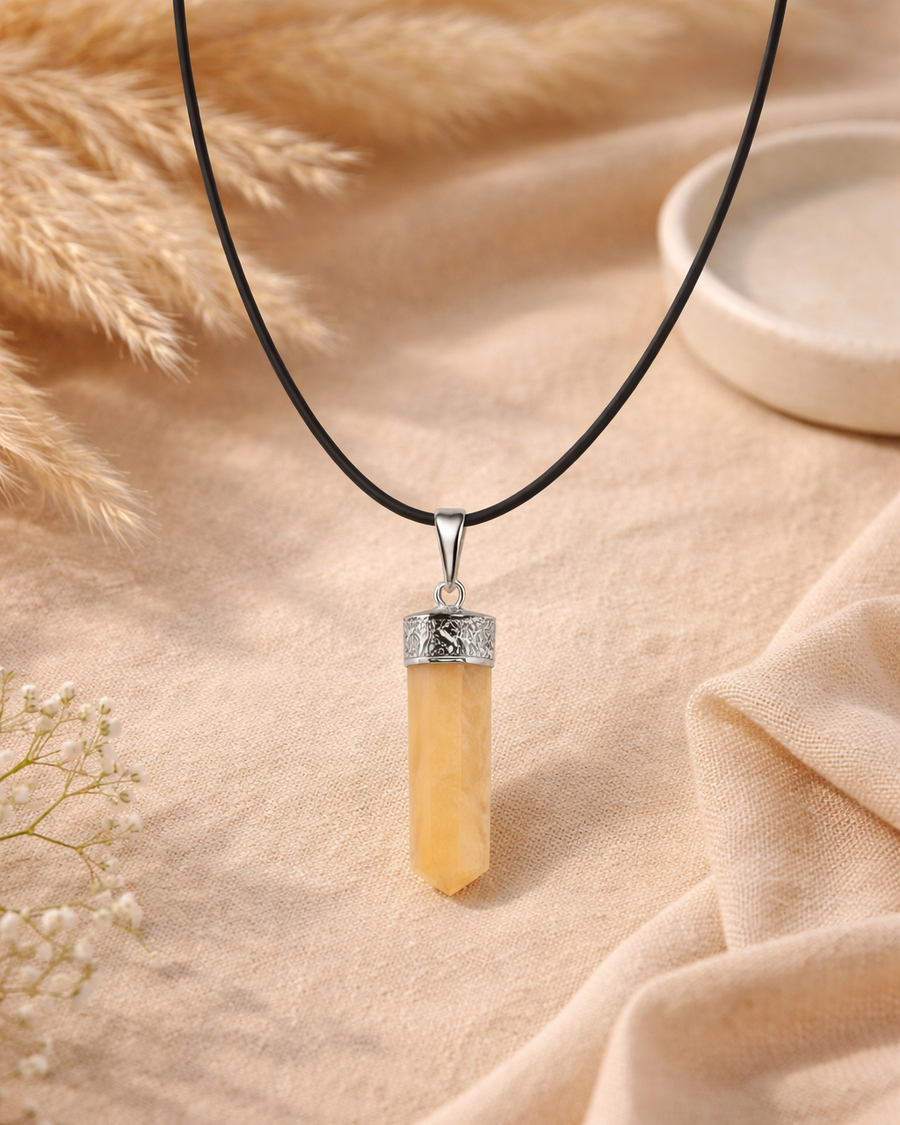 Peach Moonstone Pencil Pendant Black Cord