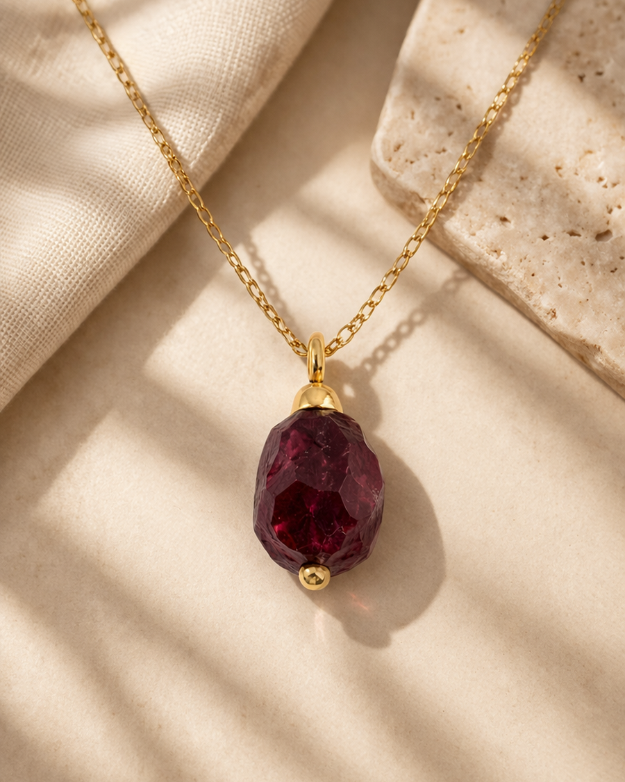 Garnet Raw Drilled Gold-Plated Necklace