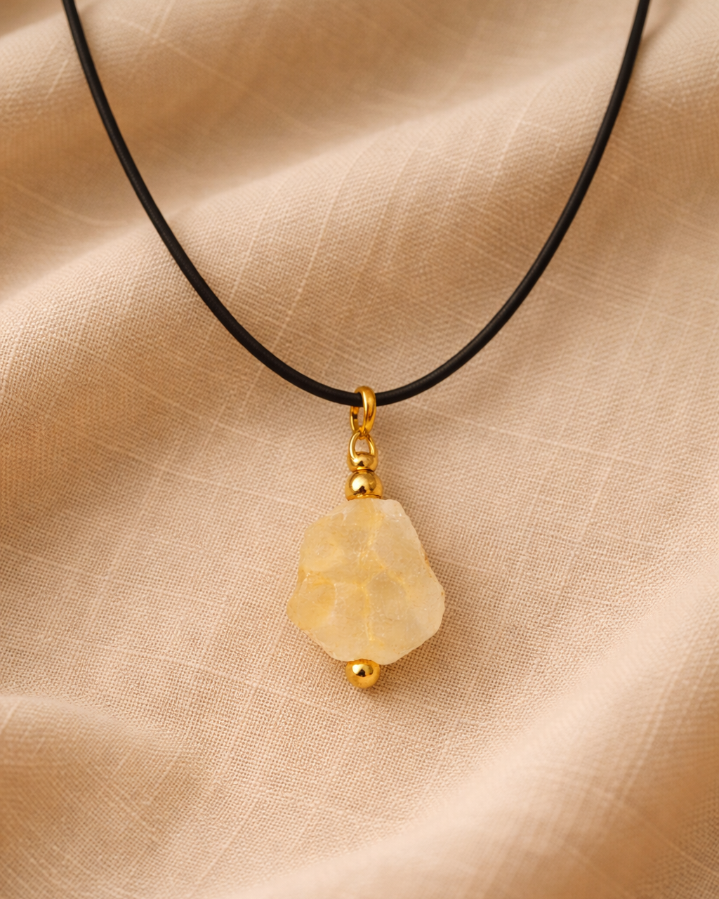 Citrine Wire-Wrapped Stone Pendant Black Cord