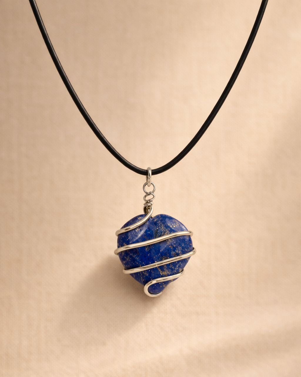 Lapis Lazuli Natural Crystal Wrap Pendant Black Cord