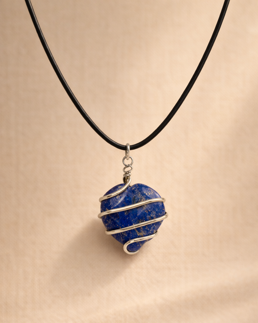 Lapis Lazuli Natural Crystal Wrap Pendant Black Cord