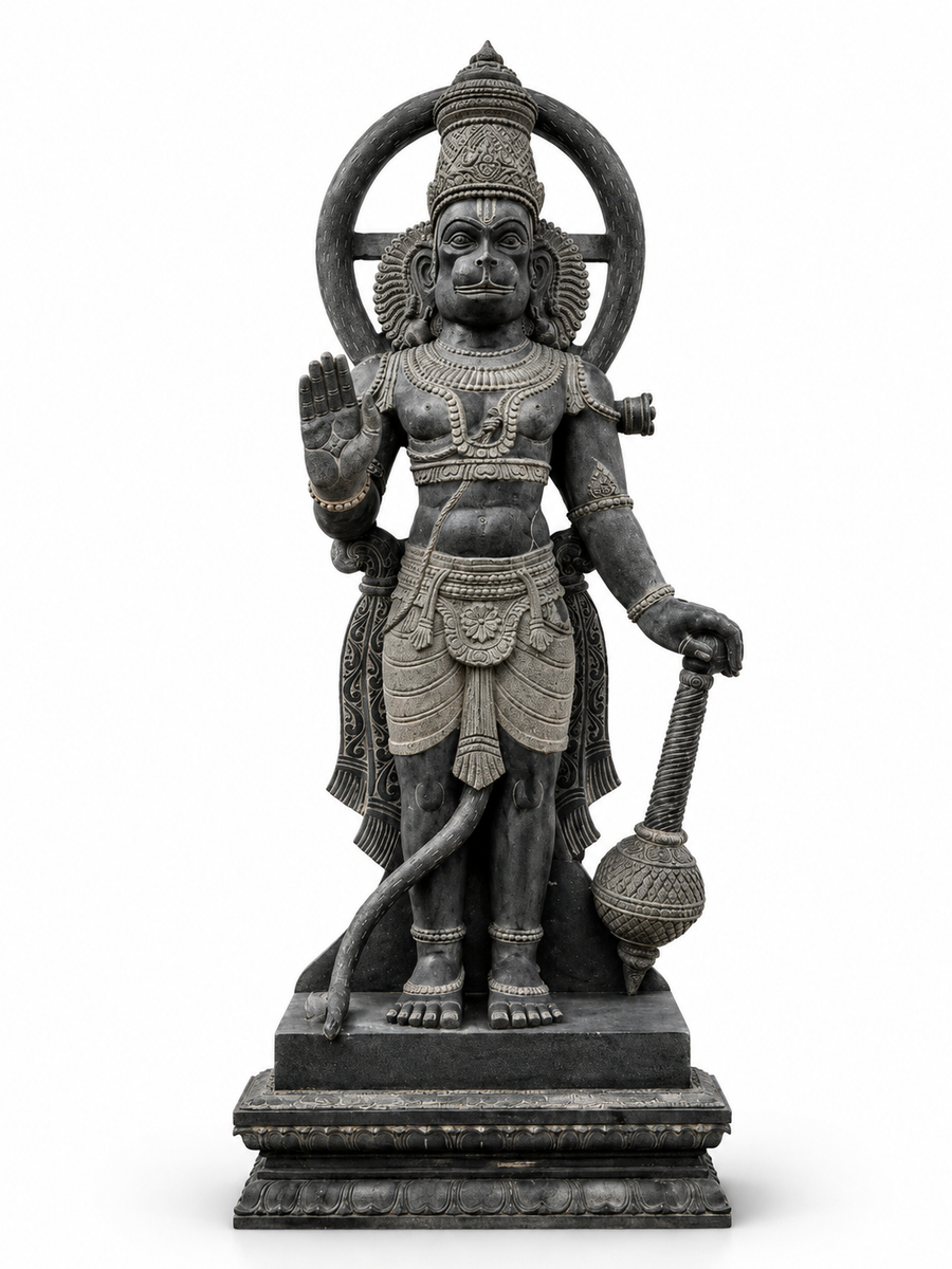 Sri Abhaya Anjaneyar Black Stone Statue