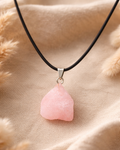Rose Quartz Raw Crystal Pendant Black Cord