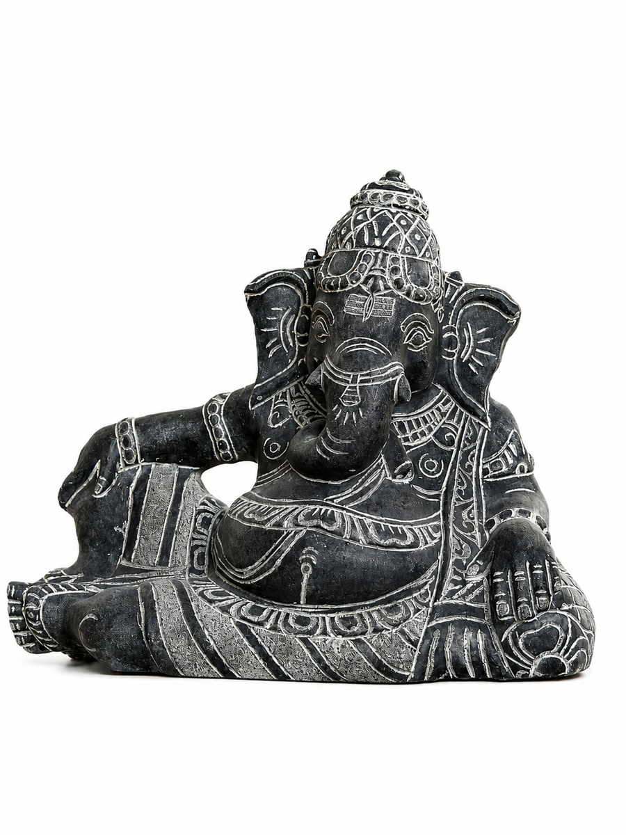 Sri Ganesha Shayana (Reclining Ganesha) Black Stone Statue