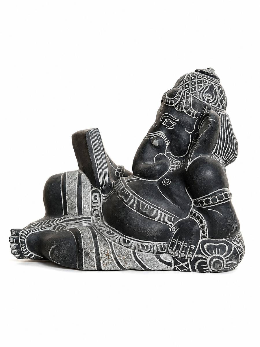 Sri Pustaka Ganesha Black Stone Statue
