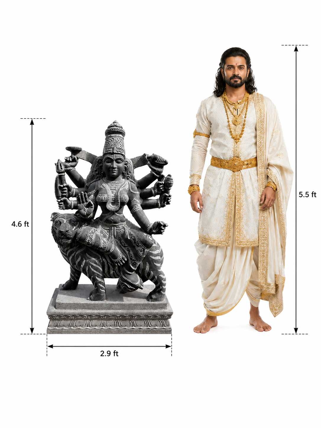 4.6 ft Durga Devi Riding Tiger Statue