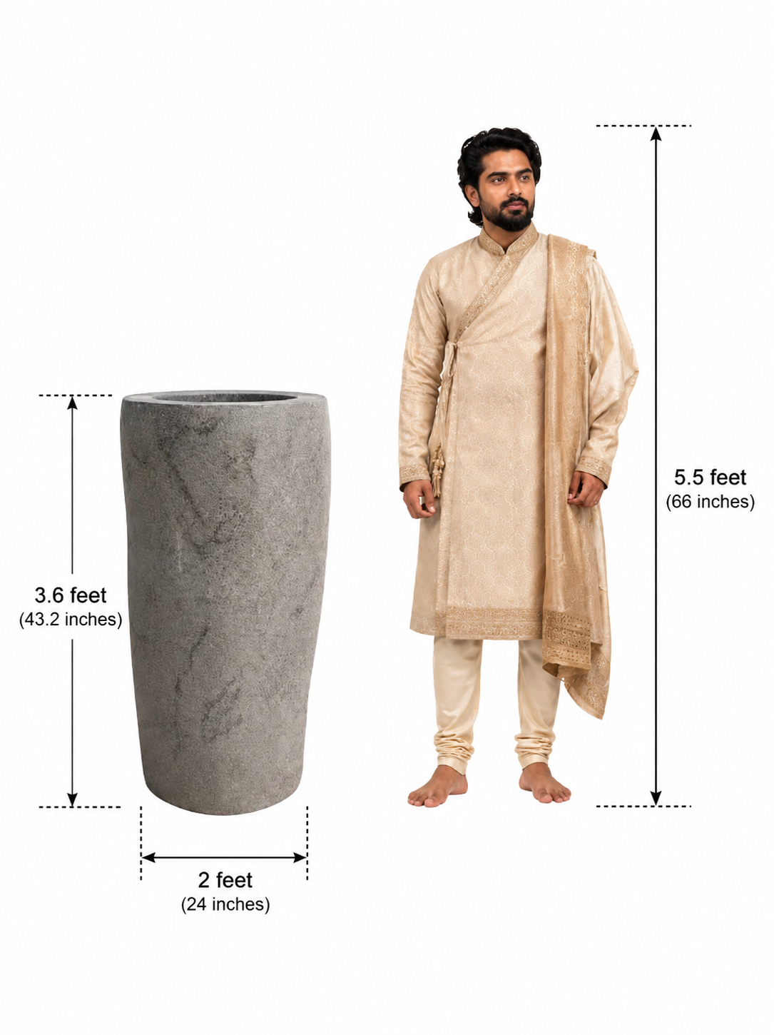 3.6 ft Ornamental Temple Stone Pillars – Pair