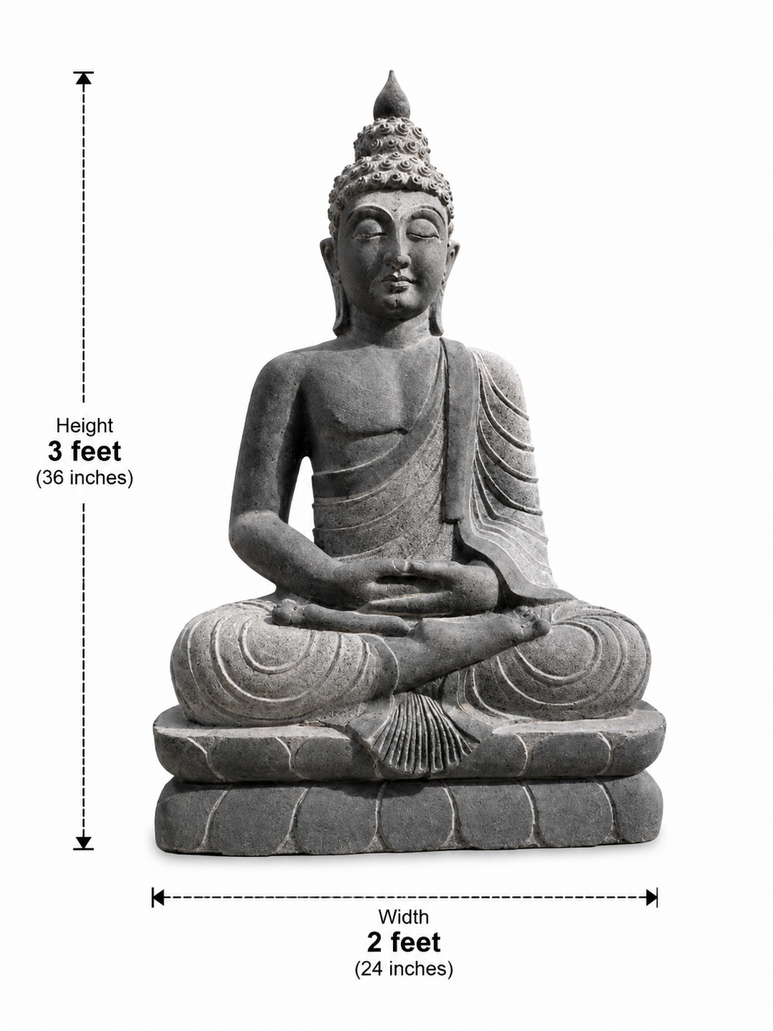 3 ft Meditating Buddha on Lotus Throne Statue