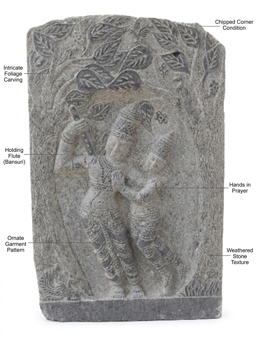3.3 ft Krishna Beneath the Sacred Tree Relief
