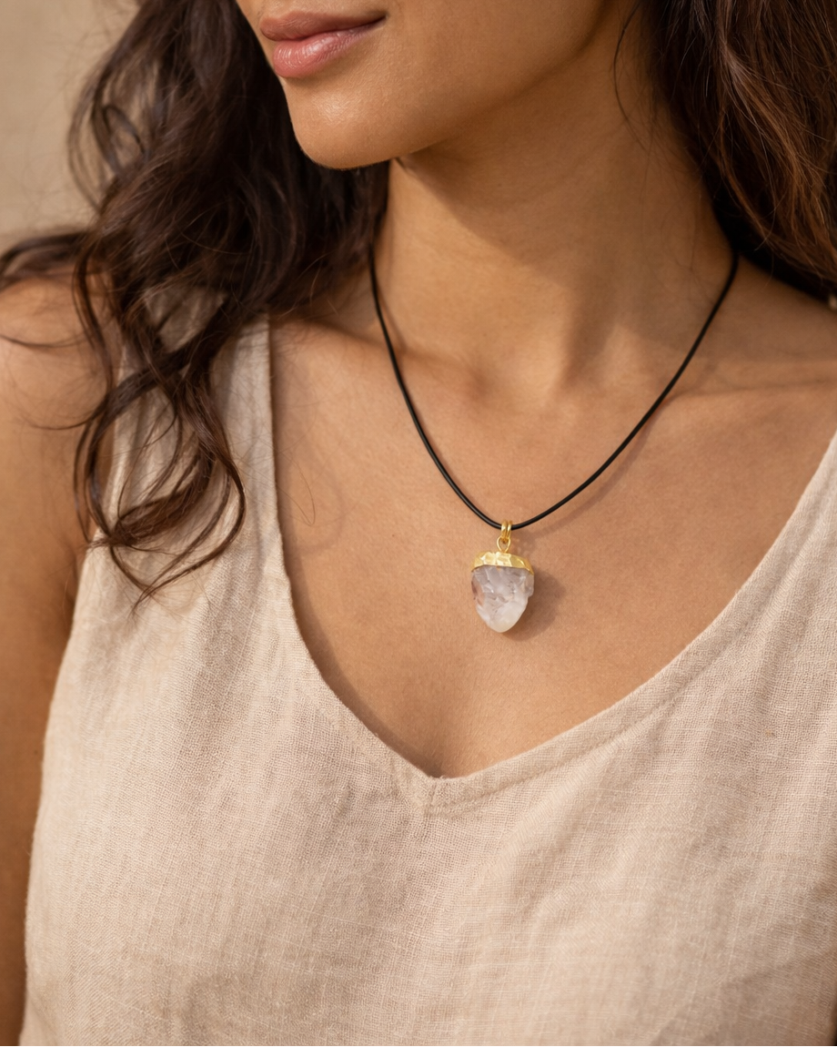 Raw Clear Quartz Cord Pendant