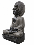 Sri Meditating Buddha with Prabhamandala Black Stone Statue