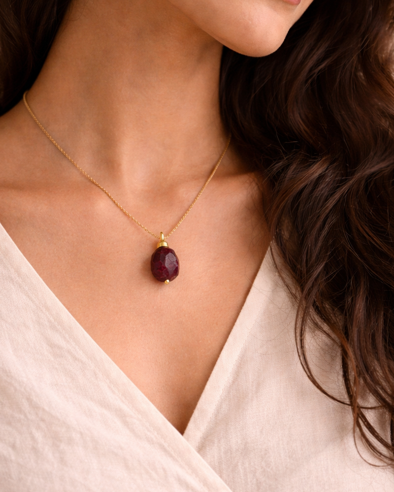Garnet Raw Drilled Gold-Plated Necklace