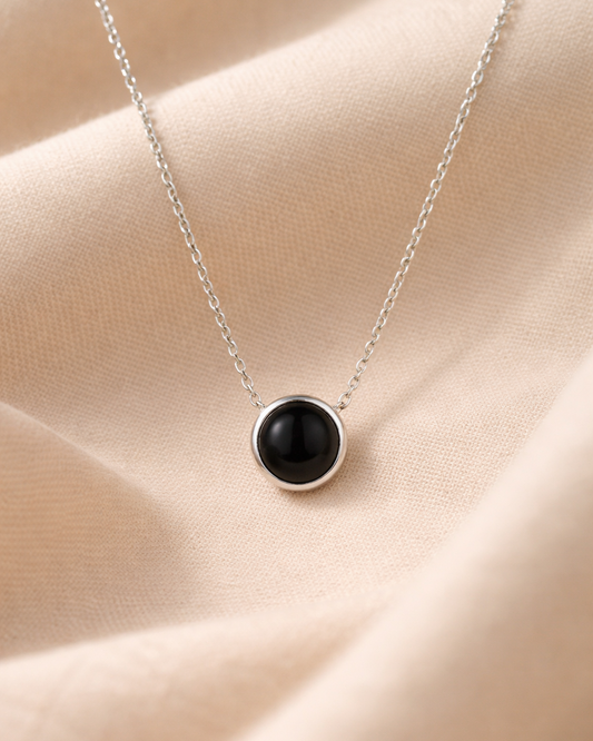 Natural Black Onyx Silver-Plated Chain Necklace