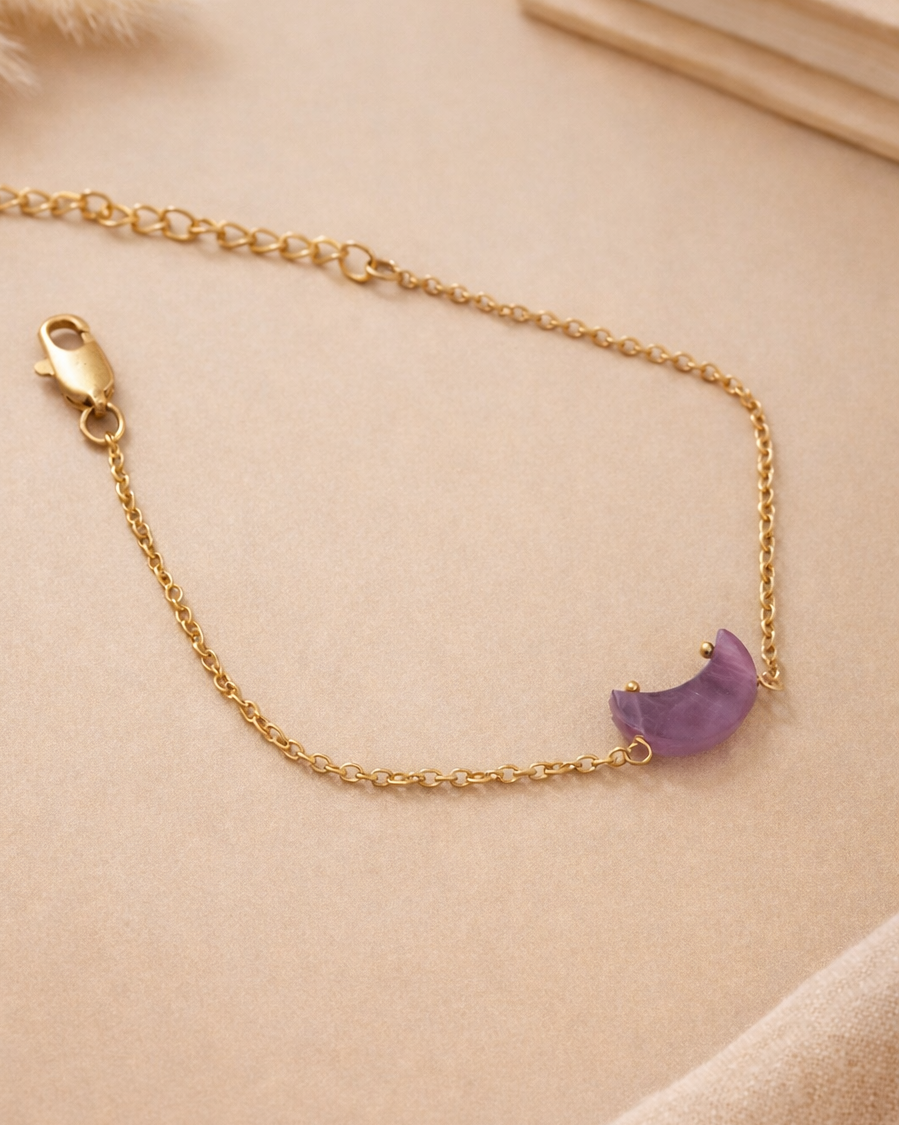 amethyst crescent moon bracelet natural amethyst gemstone gold chain rex stones