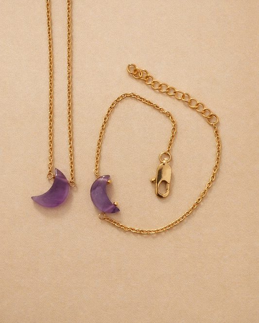 amethyst crescent moon necklace and bracelet natural amethyst gemstone rex stones
