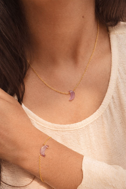 amethyst crescent moon necklace natural amethyst gemstone worn necklace rex stones
