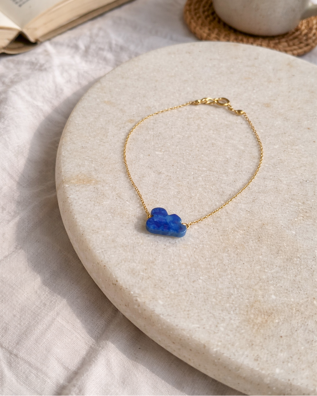 lapis lazuli cloud bracelet on chain showing deep blue stone
