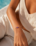 close up of natural amethyst crescent moon bracelet rex stones
