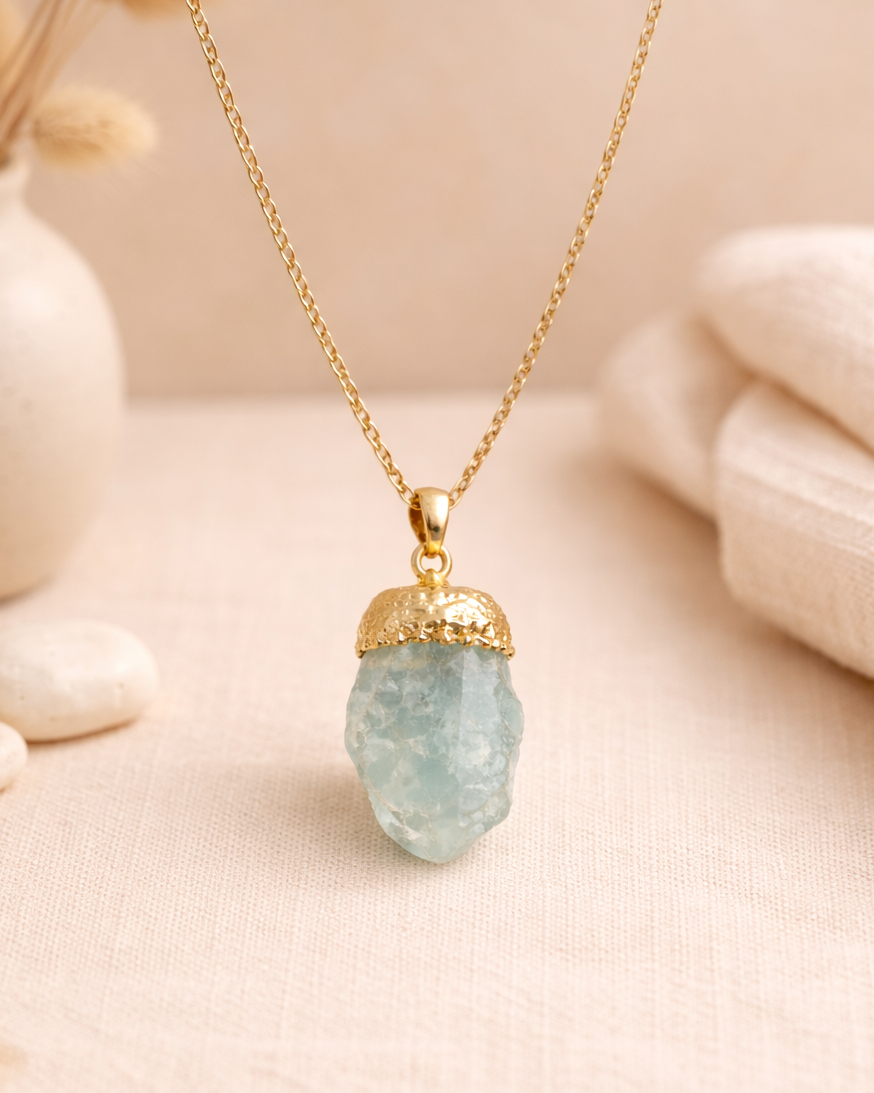 natural aquamarine electroplated stone pendant rex stones