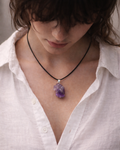 close up of natural raw amethyst stone pendant necklace rex stones