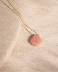 pink opal shell pendant necklace on chain showing soft pink stone