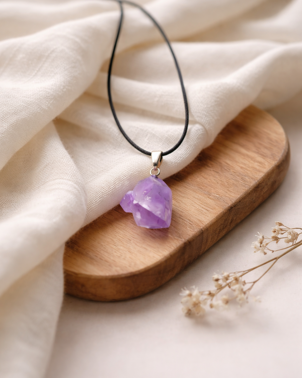 raw amethyst pendant natural amethyst crystal black rope necklace rex stones