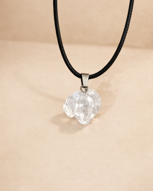 raw clear quartz pendant necklace showing natural transparent crystal