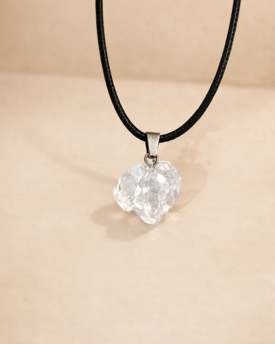 raw clear quartz pendant necklace showing natural transparent crystal