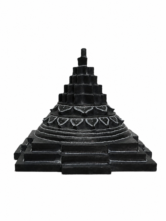 Hand-carved 0.6 ft Sakkara pyramid statue in natural stone, product view 1 highlighting the geometric form and carved details.
