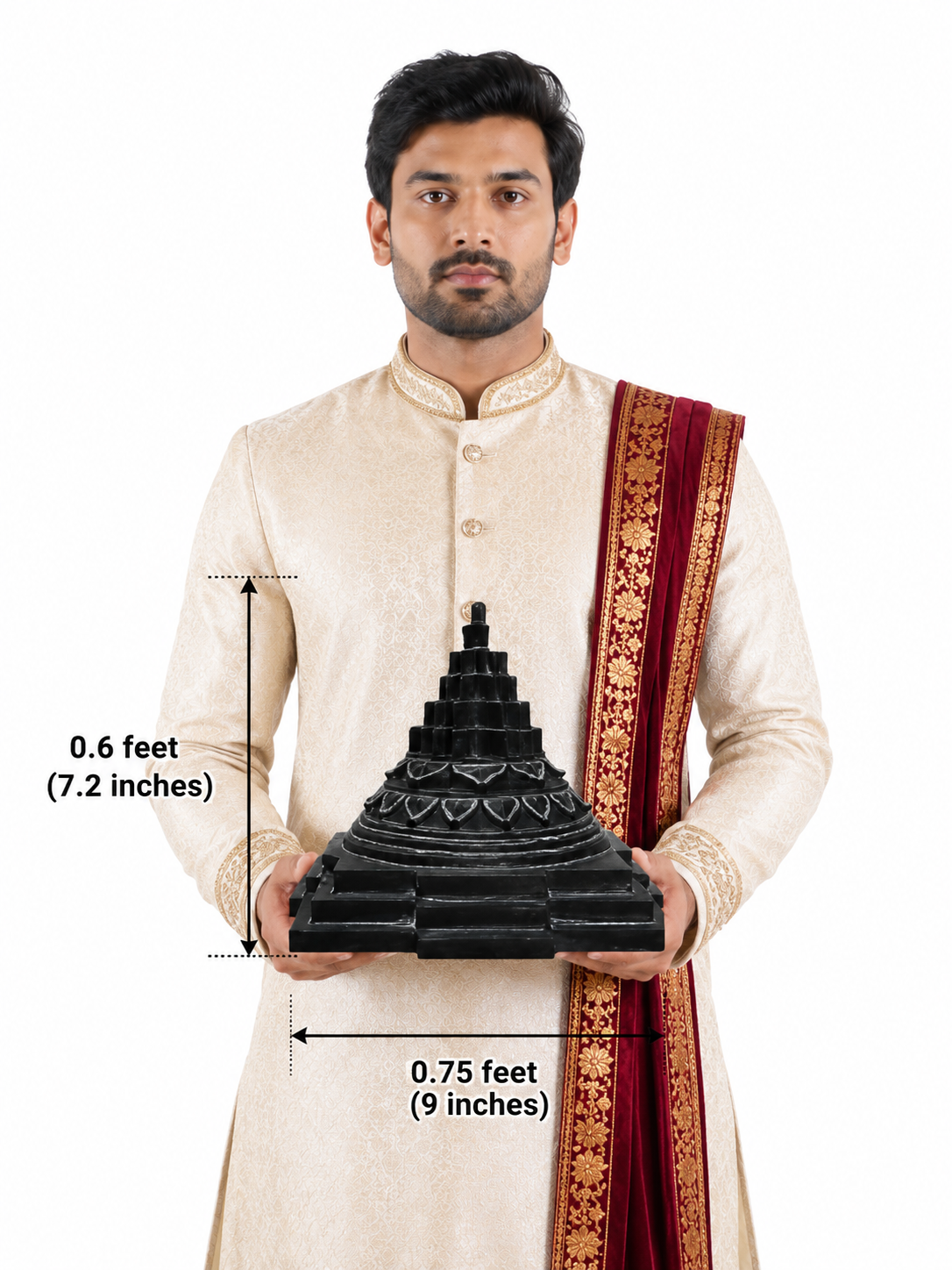 Hand-carved 0.6 ft Sakkara pyramid statue in natural stone, product view 4 highlighting the geometric form and carved details.