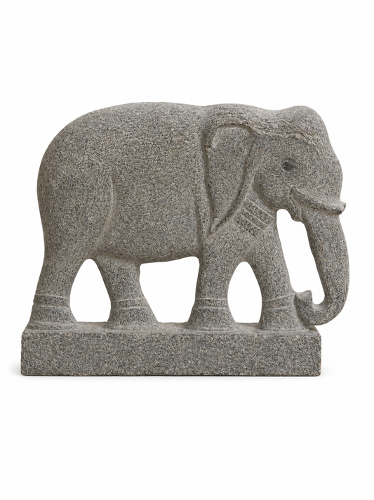 Hand-carved 0.75 ft Airavata celestial elephant statue in natural stone, product view 1 highlighting the animal form and carved details.