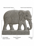Hand-carved 0.75 ft Airavata celestial elephant statue in natural stone, product view 2 highlighting the animal form and carved details.