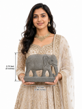 Hand-carved 0.75 ft Airavata celestial elephant statue in natural stone, product view 4 highlighting the animal form and carved details.
