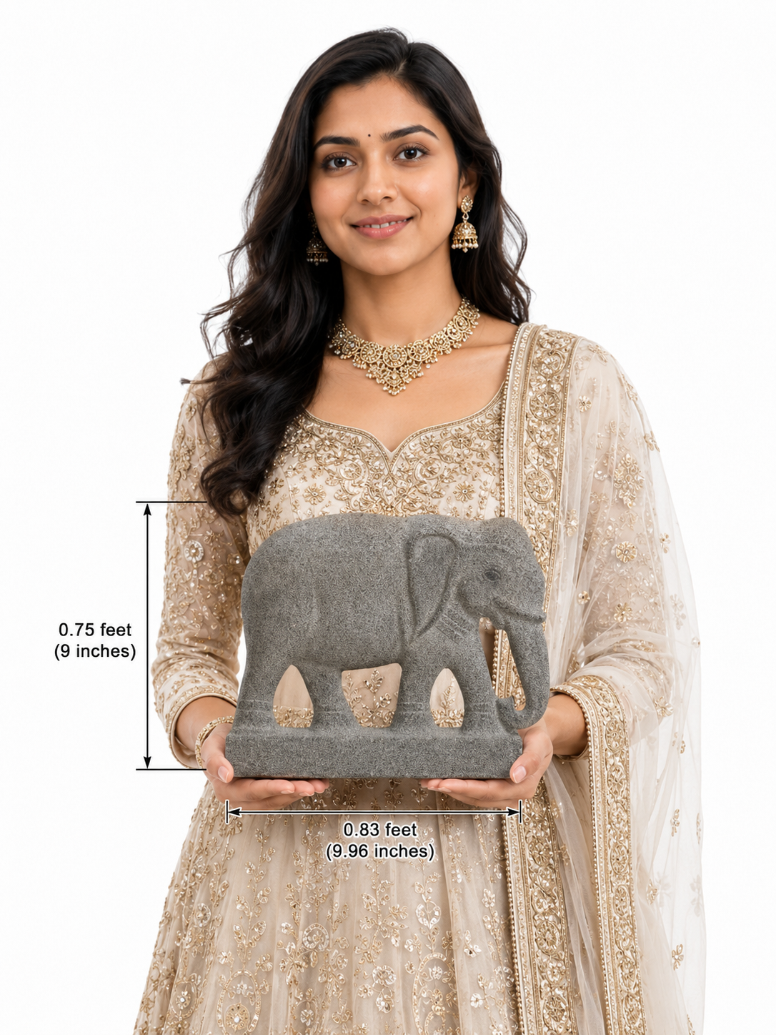 Hand-carved 0.75 ft Airavata celestial elephant statue in natural stone, product view 4 highlighting the animal form and carved details.