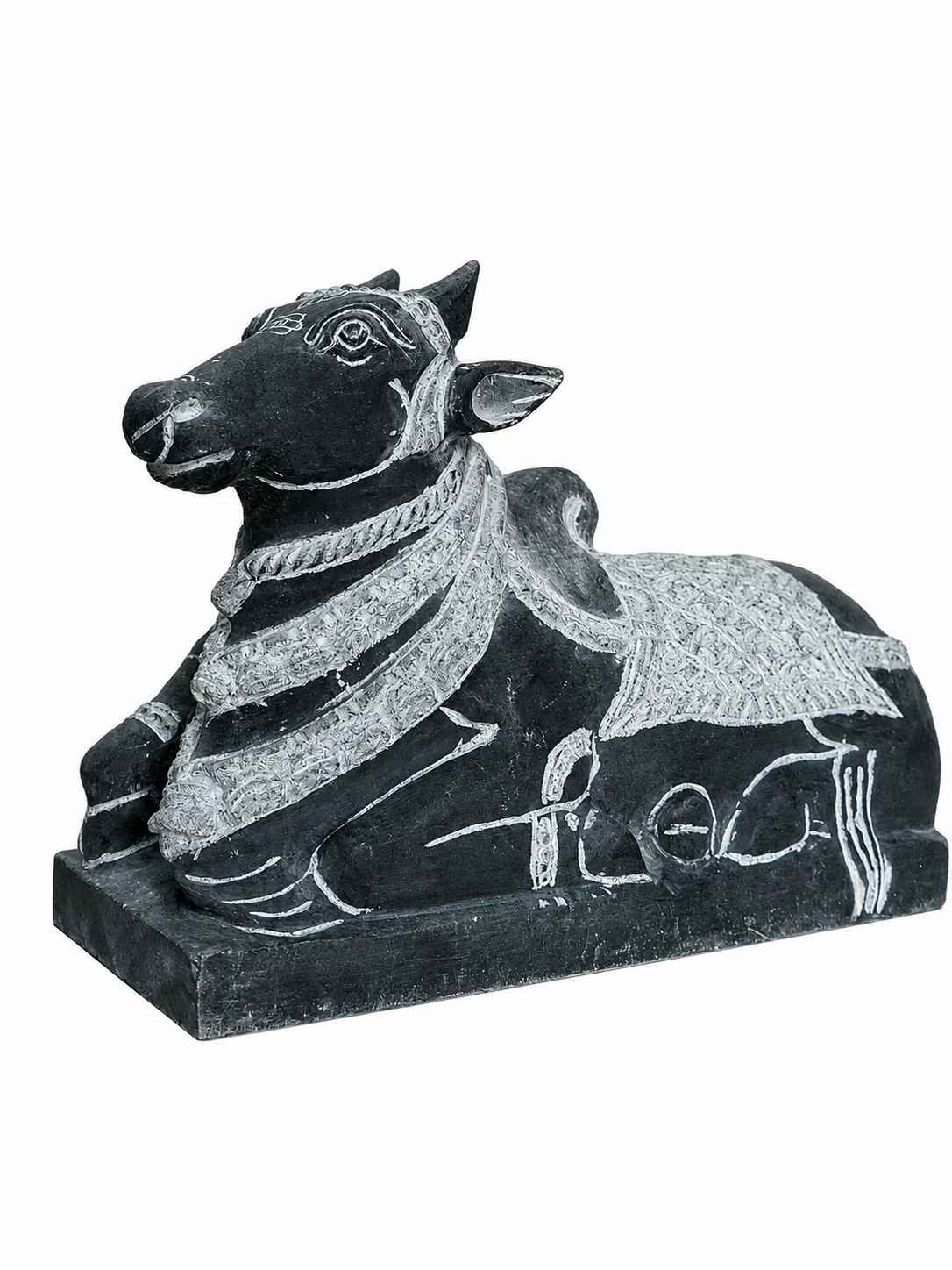 Hand-carved 0.8 ft Adhikara Nandi statue in natural stone, product view 3 highlighting the sculpture and carved details.